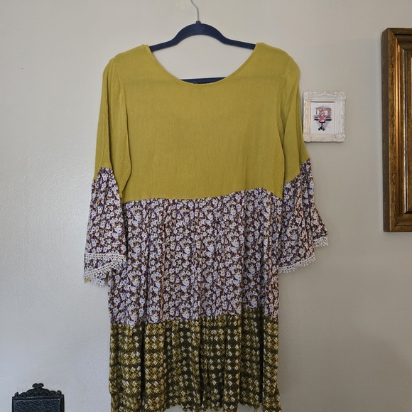 Umgee Yellow Boho Floral Bell Sleeve Mini Dress - Picture 6 of 6